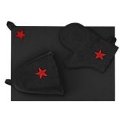 Набор для бани из 3-х предметов Со звездой черный (шапка, рукавица, коврик), НМ